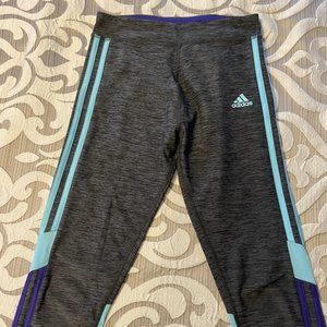 EUC Girls Adidas Leggings 3 Stripe Black Turquoise Purple Size Large 12/14